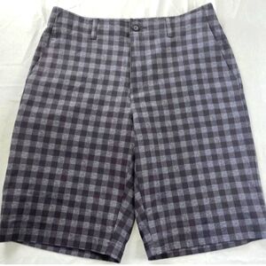 Gray Flat Front Knee-Length Shorts with Gingham Pattern
